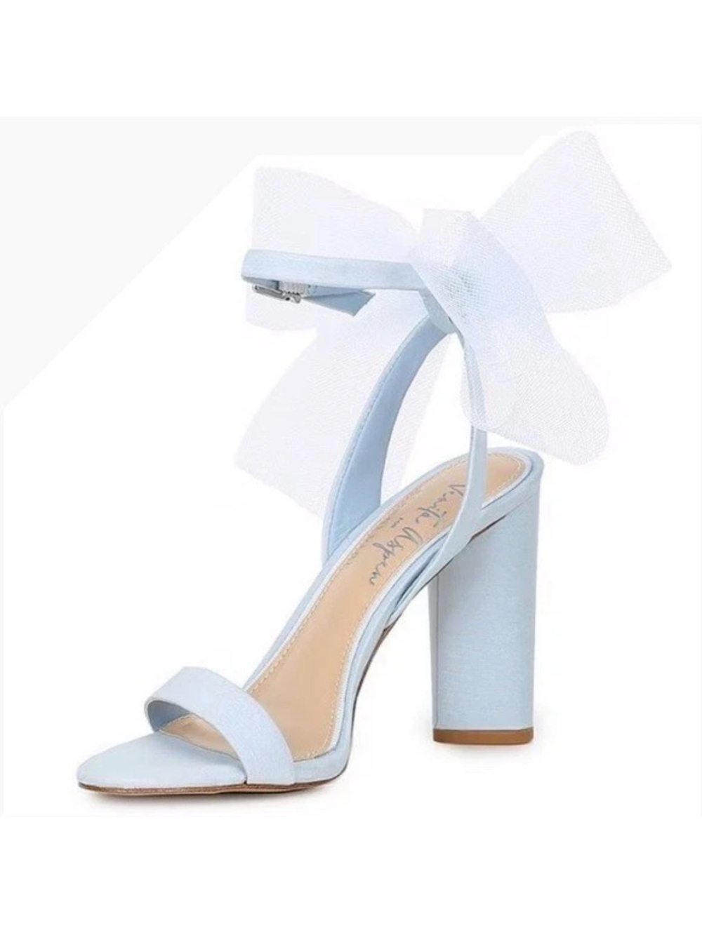 Venita Aspen Gianni Bini Blue Tulle Bow Block Heel Sandals Wedding Bridal Size 8